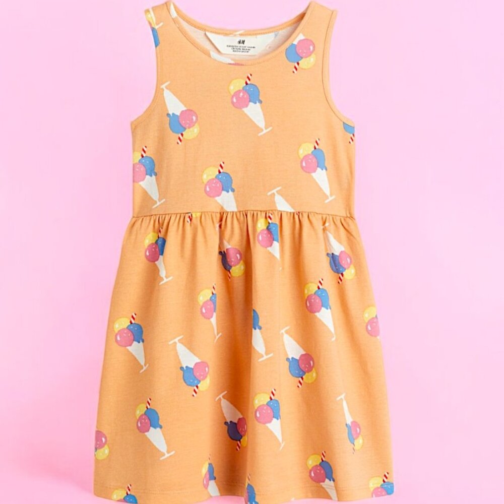 H&M Orange Super Cool Icecream Sleeveless dress 100% Cotton Sting free frock